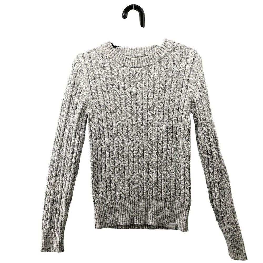 Superdry Cable Knit Sweater Womens XS Gray Crewneck Cotton Blend‎ Heather